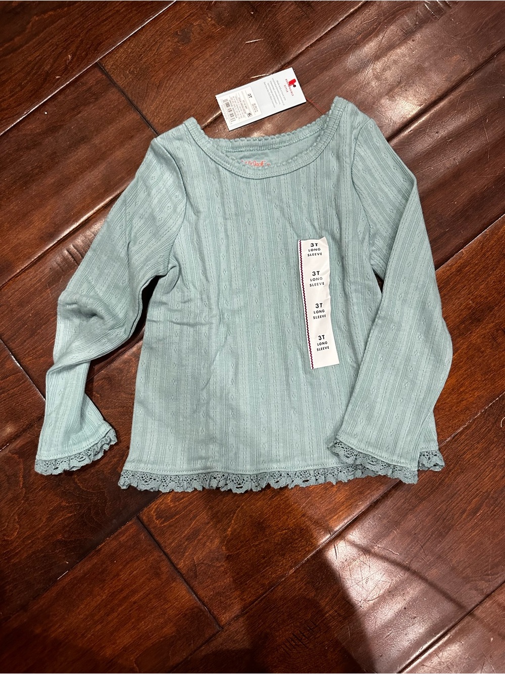 Girls' Light Blue Lace-Trim Long Sleeve Top - 3T